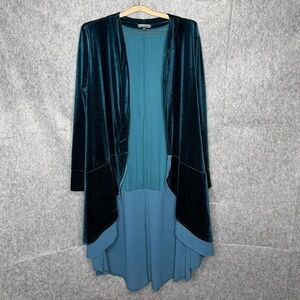 Urban Coco Long Sleeve Velvet Cardigan Coat with Asymmetric Chiffon Hem-‎ Sz 2XL